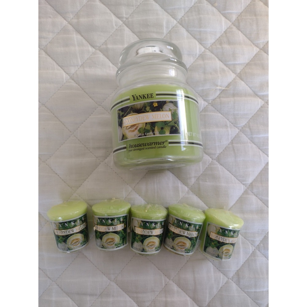 Lot Of 6 Yankee Candle Honeydew Melon Housewarmer Black Band Label Jar  14.5 oz